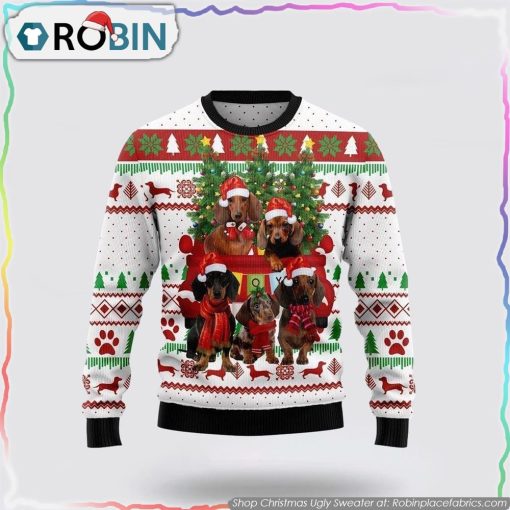 Dachshund Dog Red Truck Christmas Ugly Sweater Dog Lover Christmas Sweater