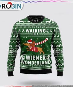 Dachshund Dog Walking In A Wiener Wonderland Ugly Christmas Sweater Dog Lover Christmas Sweater