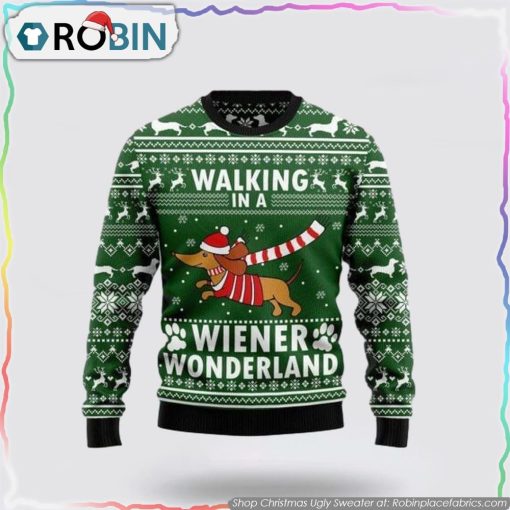 Dachshund Dog Walking In A Wiener Wonderland Ugly Christmas Sweater Dog Lover Christmas Sweater