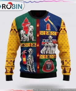 Dalmatian Firefighter Ugly Christmas Sweater Christmas Gifts For Firefighters