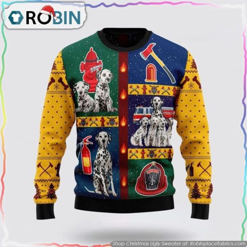 Dalmatian Firefighter Ugly Christmas Sweater Christmas Gifts For Firefighters