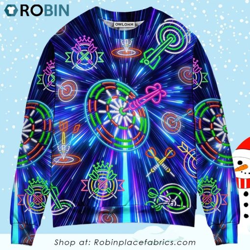 Dart Neon Light Sign Awesome Christmas Ugly Sweater, Sweatshirt