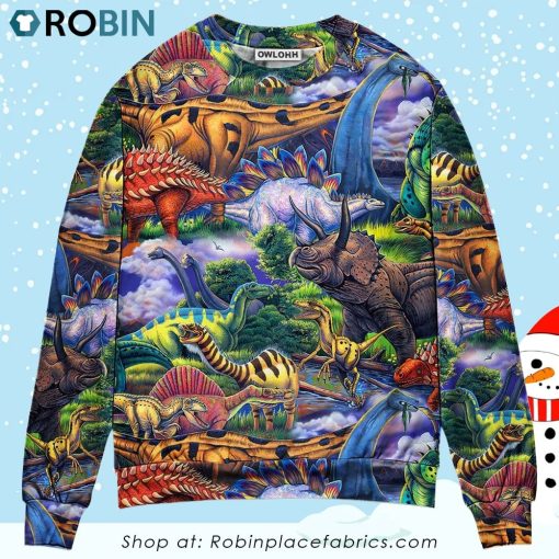 Dinosaur Art Coloful Style Christmas Ugly Sweater, Sweatshirt