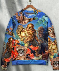 Diving Cat Under The Sea Art Style Ugly Christmas Sweater