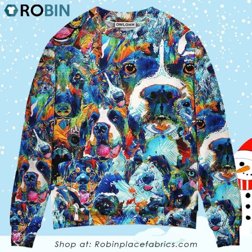 Dog Lover Delight Art Style Ugly Christmas Sweater