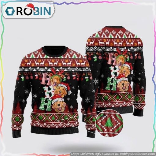 Dog Lover Golden Retriever Ho Ho Ho Ugly Christmas Sweater Dog Lover Christmas Sweater