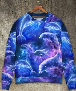 Dolphin Galaxy Neon Glow Style Ugly Christmas Sweater