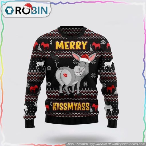 Donkeys Merry Kissmyass Ugly Christmas Sweater Gifts For Pet Lover