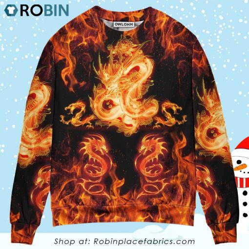 Dragon And Fireball Madness Christmas Ugly Sweater, Sweatshirt