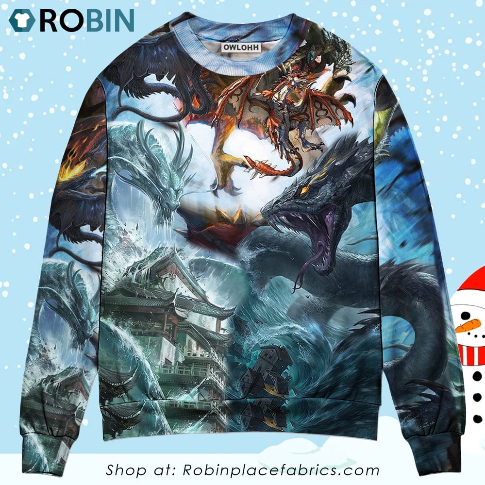 Dragon Battle Of Gods Ugly Christmas Sweater - RobinPlaceFabrics