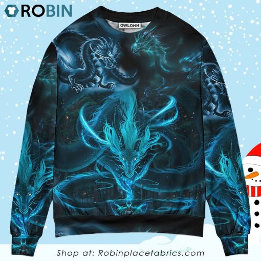 Dragon Blue Lighting And The Witch Christmas Ugly Sweater, Sweatshirt