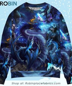 Dragon Blue Skull Fire Lightning Art Style Ugly Christmas Sweater