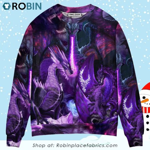 Dragon Dark Purple Lightning Art Style Christmas Ugly Sweater, Sweatshirt
