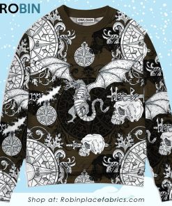Dragon Flying With Skull Gothic Style Ugly Christmas Sweater