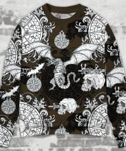 Dragon Flying With Skull Gothic Style Ugly Christmas Sweater