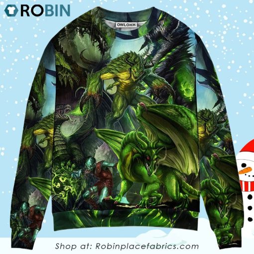 Dragon Green Skull Lover Art Style Ugly Christmas Sweater