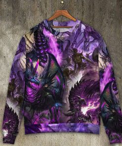 Dragon Purple Skull Monster Lightning Fight Art Style Christmas Ugly Sweater, Sweatshirt