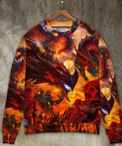 Dragon Red Skull Fire Art Style Christmas Ugly Sweater, Sweatshirt