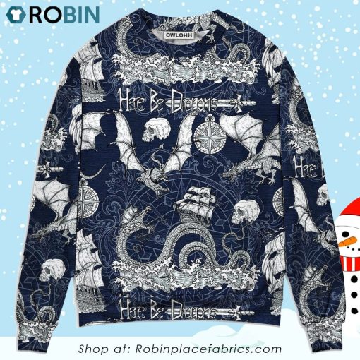 Dragon With Skull Old Ship Sea Life Ugly Christmas Sweater