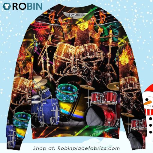 Drum Is My Life Light Colorful Style Christmas Ugly Sweater, Sweatshirt