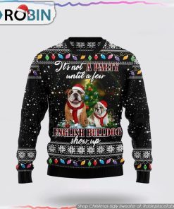 English Bulldog Show Up Ugly Christmas Sweater Pet Lover Christmas Sweater