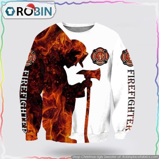 Firefighter On Fire Ugly Christmas Sweater Christmas Gifts For Firefighters
