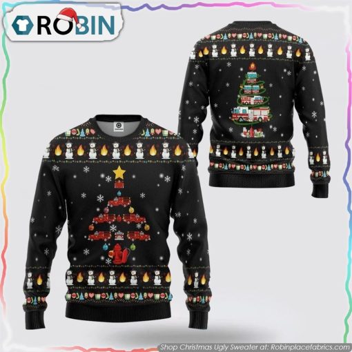 Firetruck Christmas Tree Ugly Sweater Festive 3D All Over Print Christmas Gifts For Firefighters