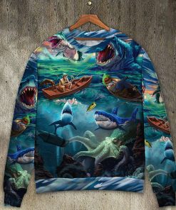 Fishing Shark Crazy Art Style Ugly Christmas Sweater