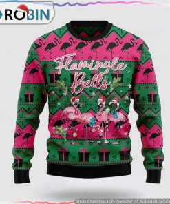 Flamingle Bells Flamingo Santa Unisex Wool Ugly Christmas Sweater