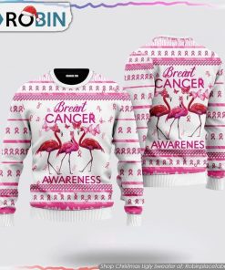Flamingo Breast Cancer Awareness Ugly Christmas Sweater