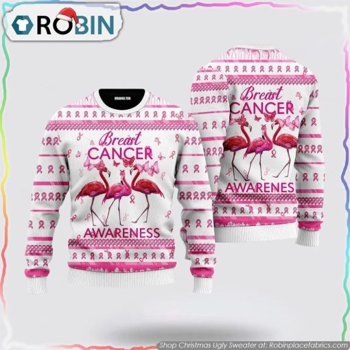 Flamingo Breast Cancer Awareness Ugly Christmas Sweater