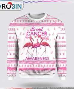 Flamingo Breast Cancer Awareness Ugly Christmas Sweater Christmas Gifts For Survivors