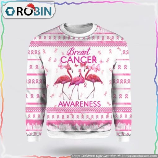 Flamingo Breast Cancer Awareness Ugly Christmas Sweater Christmas Gifts For Survivors