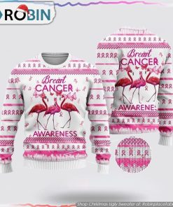 Flamingo Breast Cancer Awareness Ugly Christmas Sweater Gifts For Pet Lover