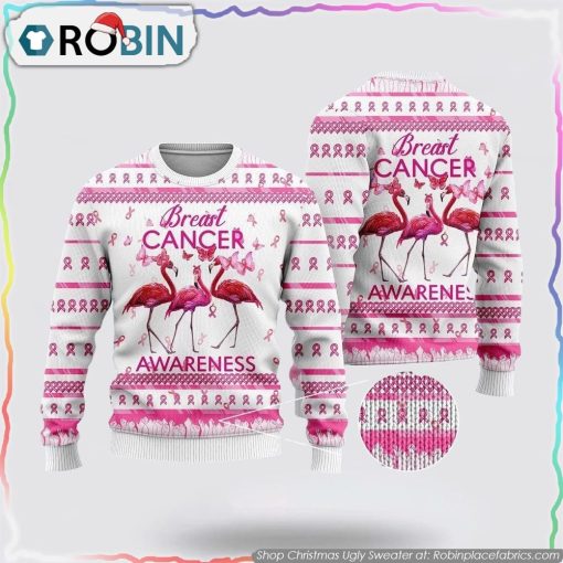 Flamingo Breast Cancer Awareness Ugly Christmas Sweater Gifts For Pet Lover