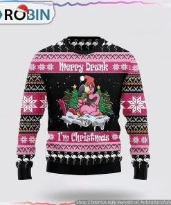 Flamingo Drunk Ugly Christmas Sweater Gifts For Pet Lover