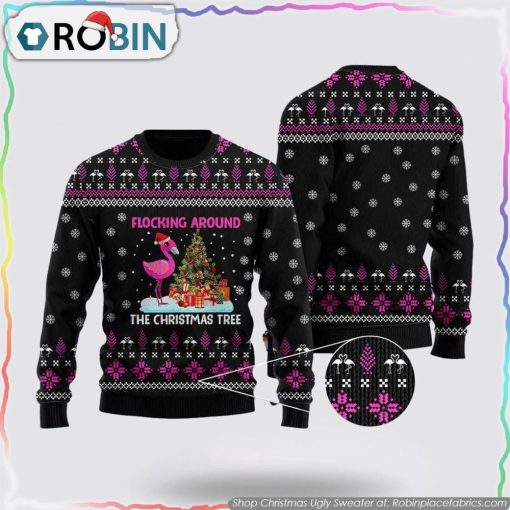 Flamingo Flocking Around The Christmas Tree Ugly Sweater