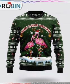Flamingo Merry Flockin’ Christmas Ugly Christmas Sweater Gifts For Pet Lover