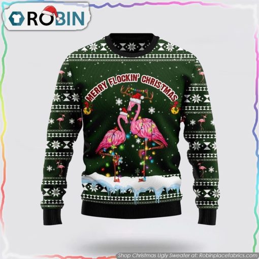 Flamingo Merry Flockin’ Christmas Ugly Christmas Sweater Gifts For Pet Lover