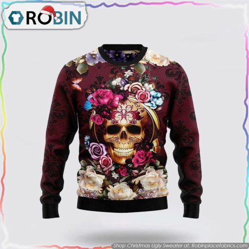 Flower Skull Ugly Christmas Sweater