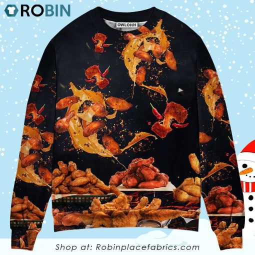 Food Chicken Wing Fast Food Delicious Christmas Ugly Sweater, Sweatshirt