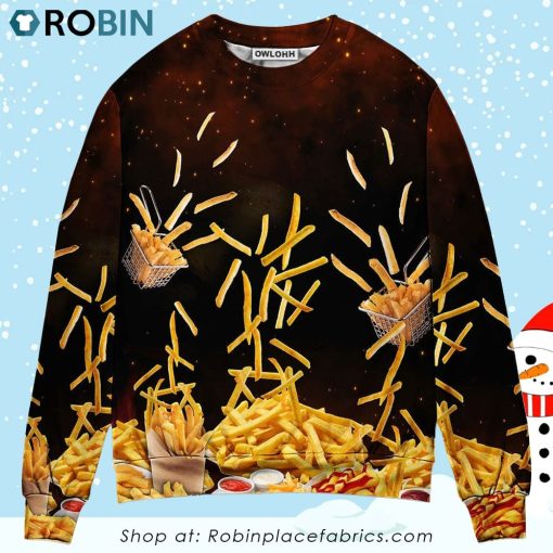 Food French Fries Fast Food Delicious Christmas Ugly Sweater, Sweatshirt