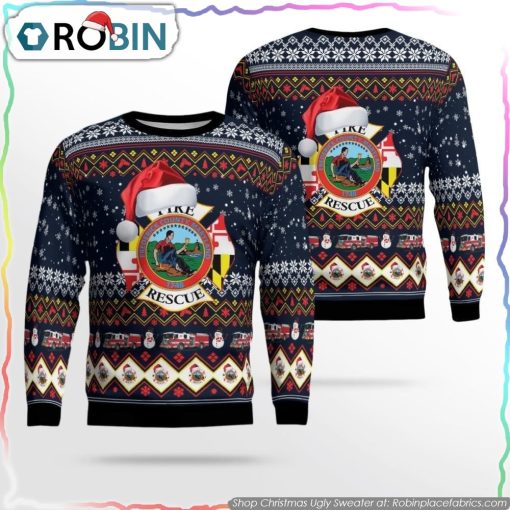 Frederick County Fire & Rescue 3D Ugly Christmas Sweater Christmas Gifts For Firefighters