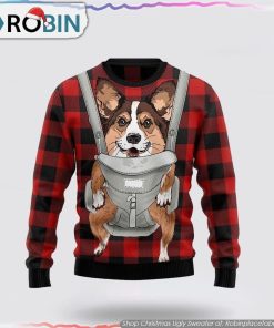 Front Carrier Dog Pembroke Welsh Corgi Ugly Christmas Sweater Dog Lover Christmas Sweater