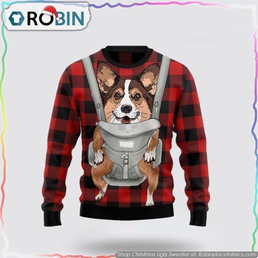Front Carrier Dog Pembroke Welsh Corgi Ugly Christmas Sweater Dog Lover Christmas Sweater