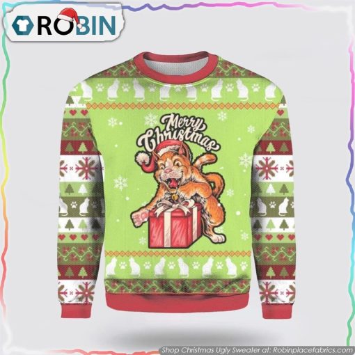 Funny Cat Merry Christmas Ugly Christmas Sweater Cat Lover Christmas Sweater
