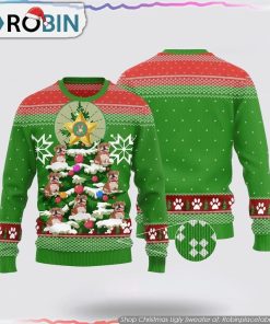 Funny Cute Bulldog Xmas Ugly Sweater Bulldog Tree Sweater Pet Lover Christmas Sweater