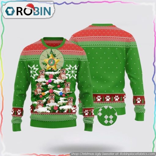 Funny Cute Bulldog Xmas Ugly Sweater Bulldog Tree Sweater Pet Lover Christmas Sweater