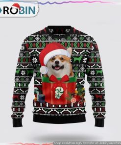 Funny Dog In The Gift Box Christmas Ugly Sweater Dog Lover Christmas Sweater Funny Dog In The Gift Box Christmas Ugly Sweater Dog Lover Christmas Sweater