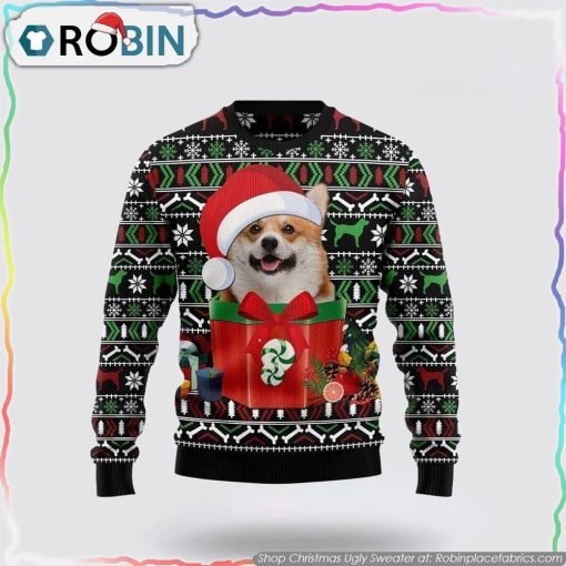 Funny Dog In The Gift Box Christmas Ugly Sweater Dog Lover Christmas Sweater